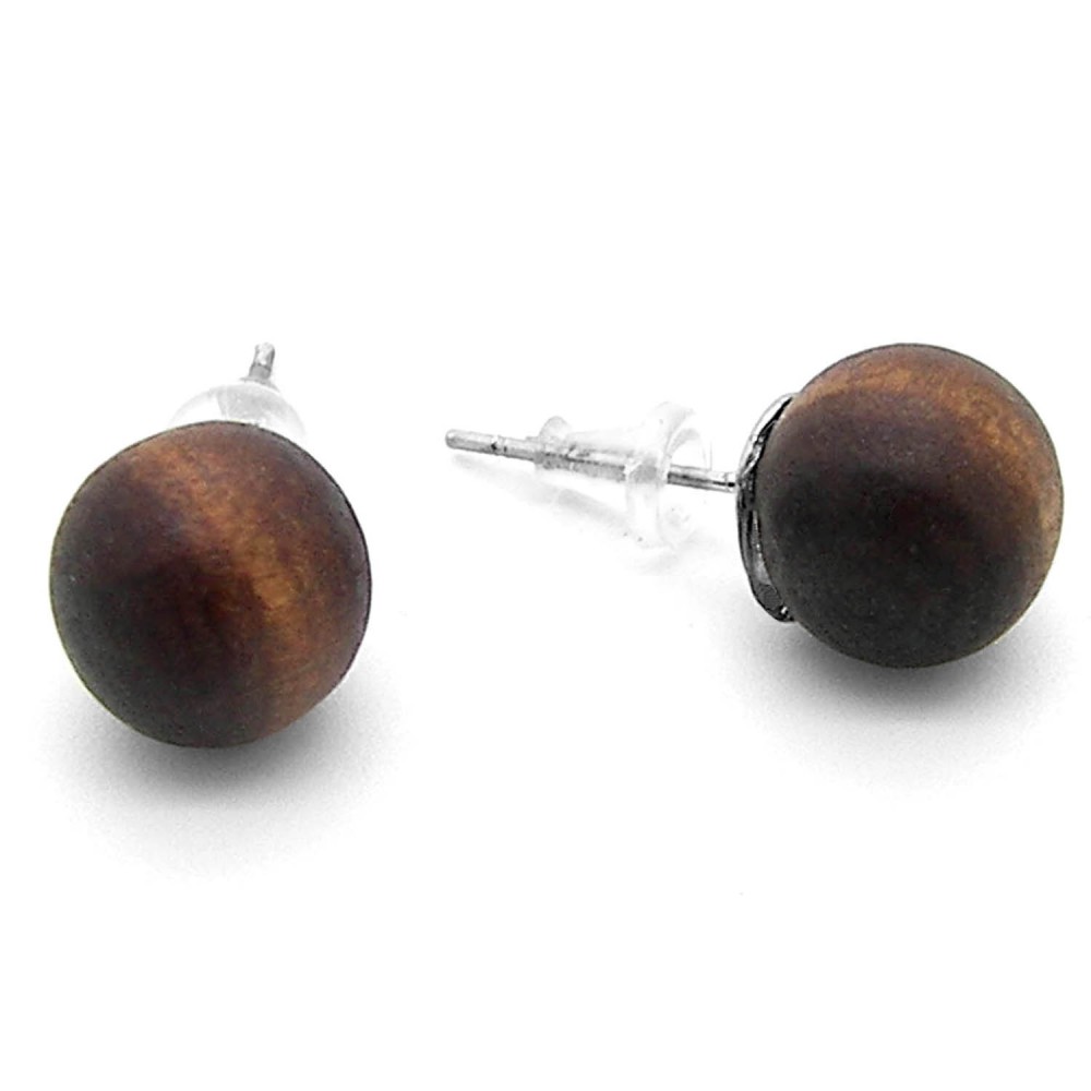 2 Wooden Stud Earrings Ball Pellet timber brown beige plain nature eBay