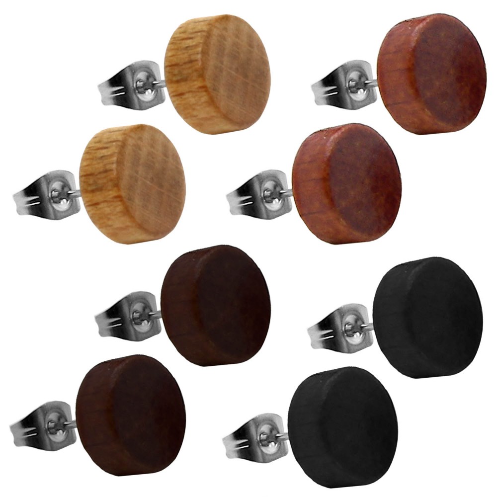 Wooden Stud Earrings Ear Ring Fakeplugs Fake Tunnel Piercing Timber