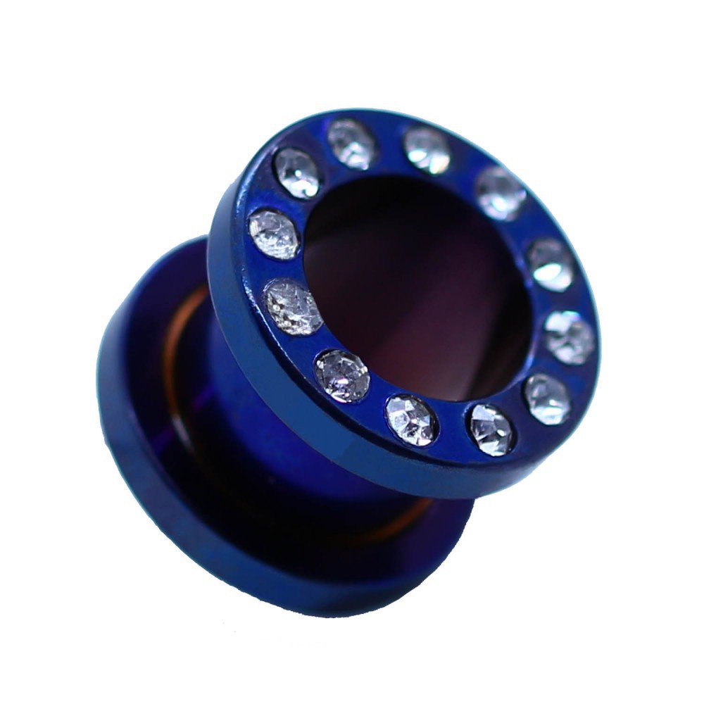 Flesh Tunnel Ear Plug Piercing Rhinestone Zirkonia Blue Red Green