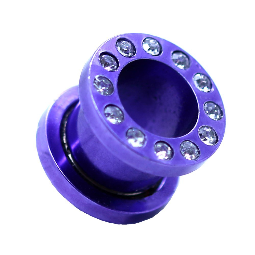 Flesh Tunnel Ear Plug Piercing Rhinestone Zirkonia Blue Red Green