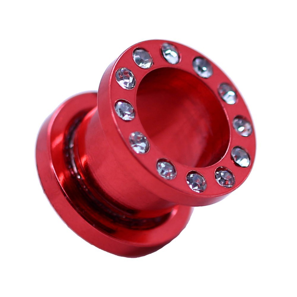 Flesh Tunnel Ear Plug Piercing Rhinestone Zirkonia Blue Red Green