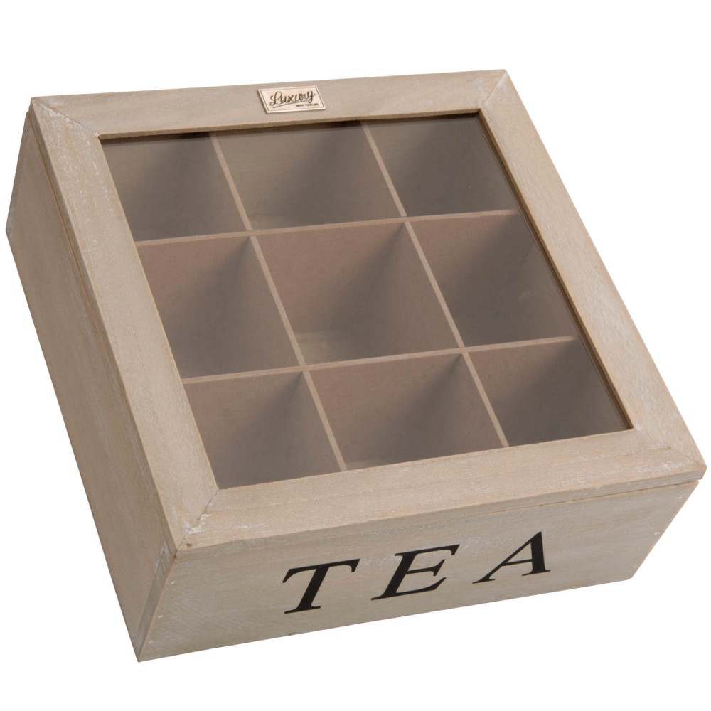 1 Teebox Teekiste Holzbox Holz Vintage Braun Sichtfenster 9 Fächer ...