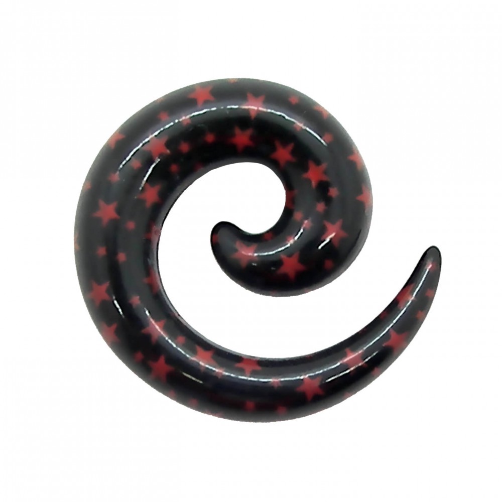 Set 6 Dilatatori A Spirale Per Orecchio 3-10mm - Tappi Neri Con Stelle Per Tunnel E Plugs - Foto 10