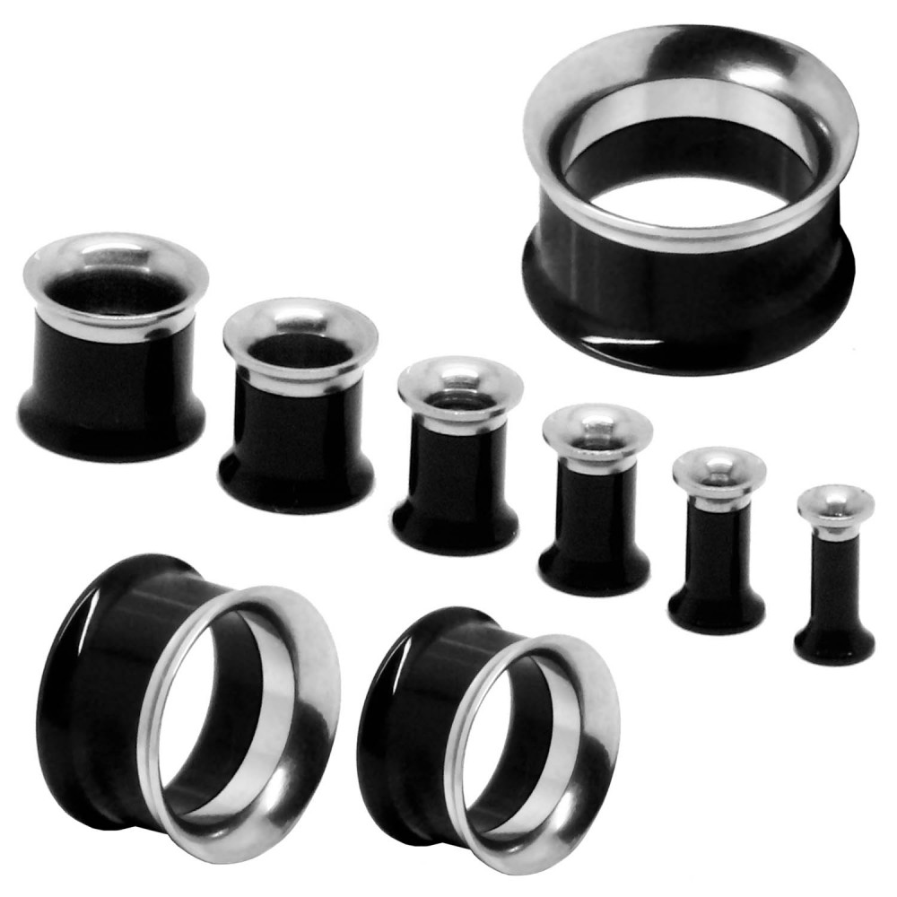 Set or Single Size Acrylic Steel Flesh Tunnel Piercing Taper Double
