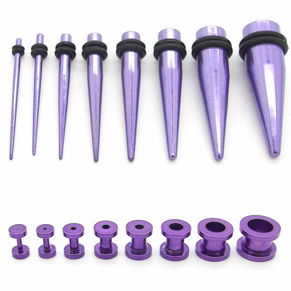 1x o Set LILA Strass Flesh Tunnel Plug Dehnstab Dehnungsstab Piercing 1,6-10 