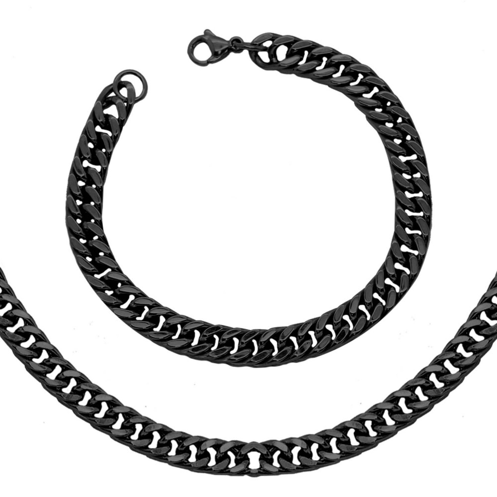1 SET Panzerkette+Armband Königskette Silbern Golden Schwarz Edelstahl Halskette 