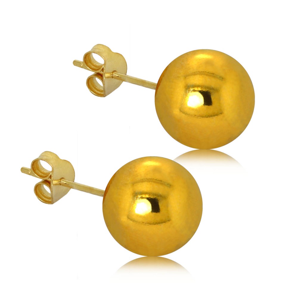 Earrings Ball Studs Shiny 925 Sterling Silver Gold Plated Women Small Big Set 